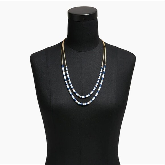 NWT J. Crew Two Layer Chevron Beaded Necklace - Picture 1 of 9